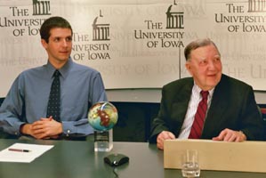 Student Kevin Ivarsen presenting the award to Dr. James Van Allen