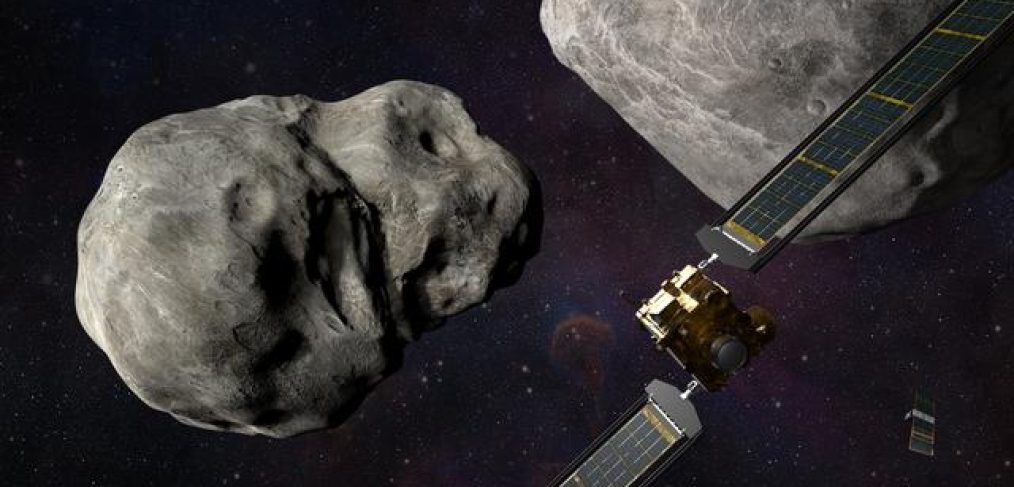 NASA dart mission approaches asteroid in space (artist's rendition)