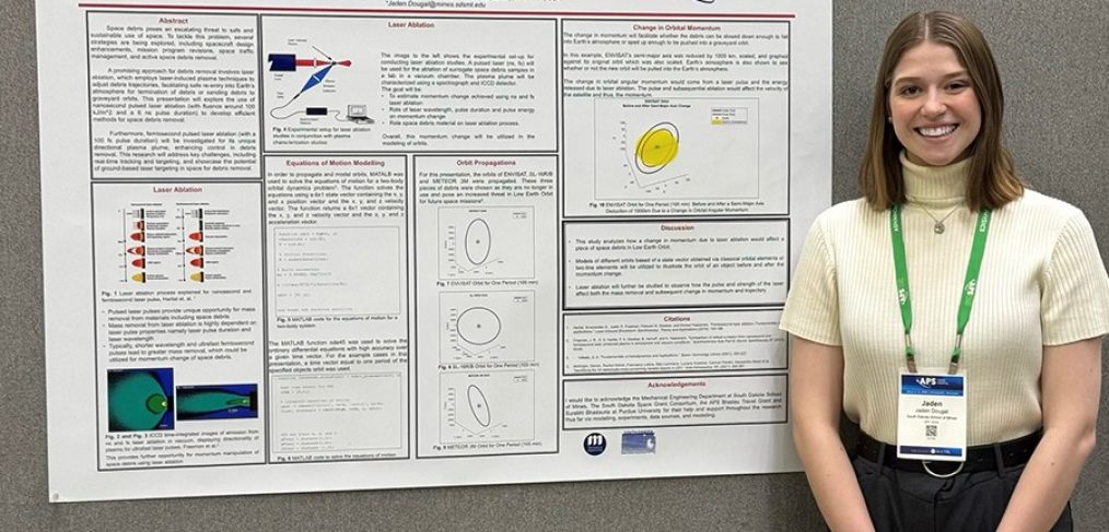 Jaden Dougal, a junior mechanical engineering major at South Dakota Mines, presents at the American Physical Society’s conference in March.