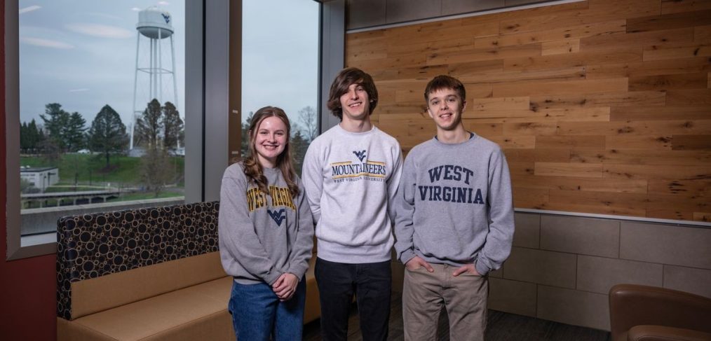 Corinne Hazel, from left, Grady King and Henry Coyle are WVU Honors College students who were recently named Goldwater Scholarship recipients. A premier undergraduate scholarship opportunity focused on mathematics, engineering and natural sciences, the scholarship will help support their continued undergraduate research efforts. (WVU Photo/Brian Persinger)