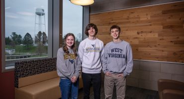 Corinne Hazel, from left, Grady King and Henry Coyle are WVU Honors College students who were recently named Goldwater Scholarship recipients. A premier undergraduate scholarship opportunity focused on mathematics, engineering and natural sciences, the scholarship will help support their continued undergraduate research efforts. (WVU Photo/Brian Persinger)