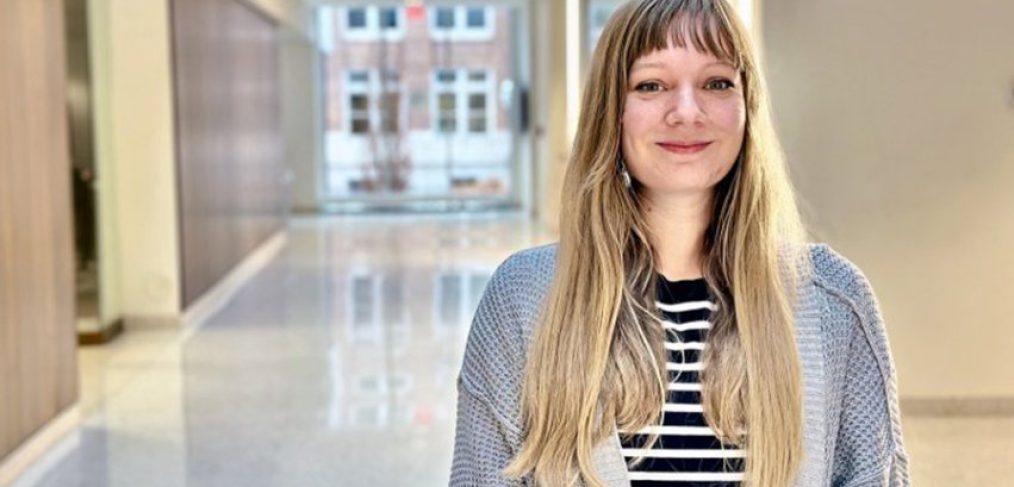 University of Minnesota physics major and SmallSat project manager Kelsey Henry is eager for her team’s move to the renovated Shepherd Labs. The space will give students access to a clean room and rooftop workspace in one location. Photo by Pauline Oo, CSE Communications and Marketing.