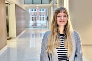 University of Minnesota physics major and SmallSat project manager Kelsey Henry is eager for her team’s move to the renovated Shepherd Labs. The space will give students access to a clean room and rooftop workspace in one location. Photo by Pauline Oo, CSE Communications and Marketing.