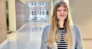 University of Minnesota physics major and SmallSat project manager Kelsey Henry is eager for her team’s move to the renovated Shepherd Labs. The space will give students access to a clean room and rooftop workspace in one location. Photo by Pauline Oo, CSE Communications and Marketing.