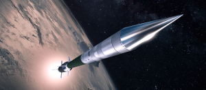 Artist's Concept of Rocket Launch with Surface of Earth in Background. View from Space