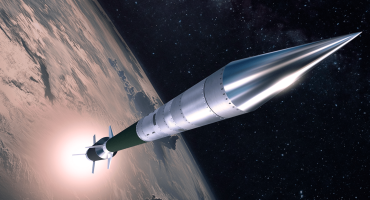 Artist's Concept of Rocket Launch with Surface of Earth in Background. View from Space