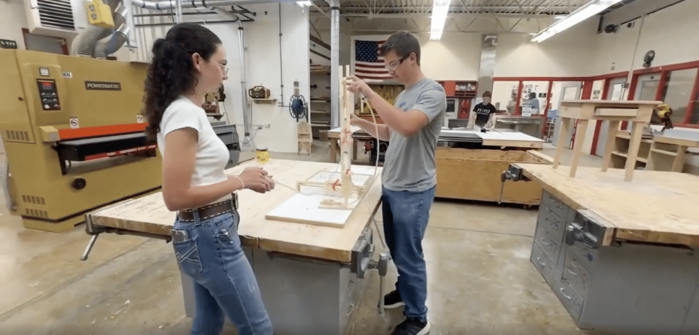 students working in wood shop