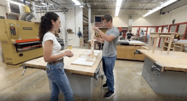 students working in wood shop